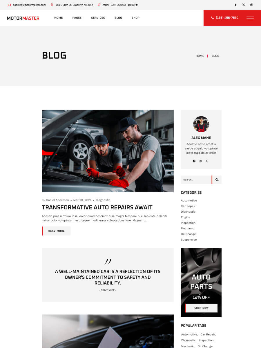 Motormaster Blog Page Screenshot