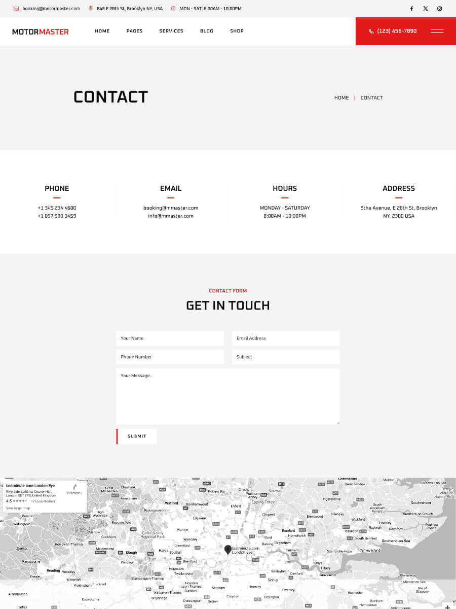 Motormaster Contact Page Screenshot