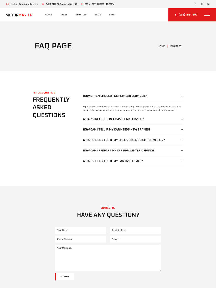 Motormaster Faq Page Screenshot