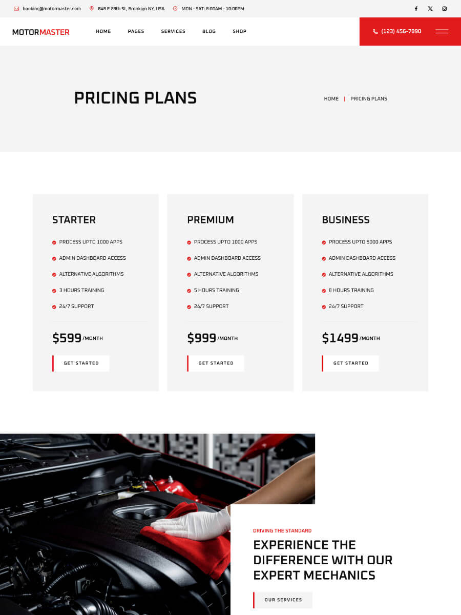 Motormaster Pricing Plans Screenshot